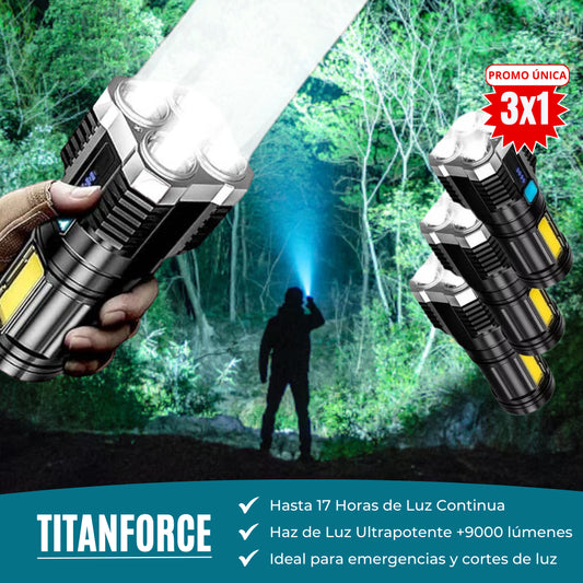 3x1 TITANFORCE | Linterna LED Militar Ultrabrillante para emergencias