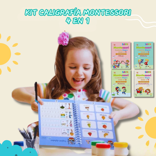 CUADERNOS DE CALIGRAFÍA MONTESSORI | KIT DE 4 LIBROS MÁGICOS