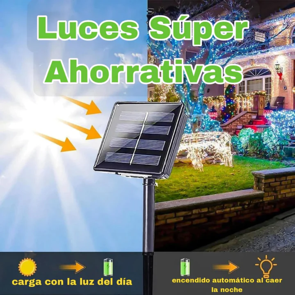 1x Luces LED Navideñas con Panel Solar 10 metros