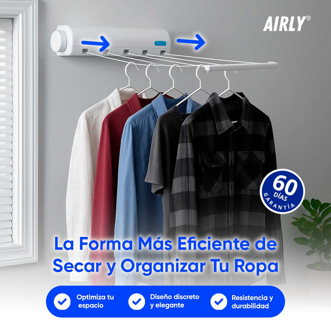 AIRLY® | Colgador de Ropa Retráctil + GRATIS 2 Percheros Multiespacio